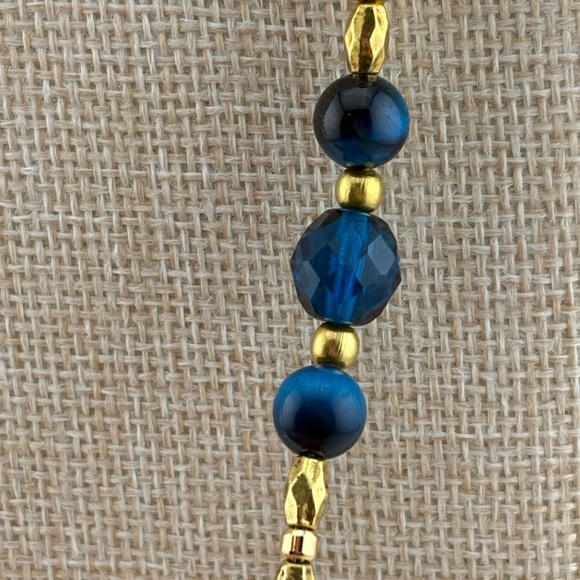 Artisan Made Capri Blue Czech Glass and Tigers Eye Cloisonee - Picture 3 of 6